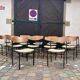 🪑 Set of 18 vintage wood and metal chairs – fabric seat