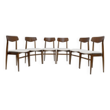 Set of Six Walnut-Stained Beech and Bouclè Fabric Dining Chairs, Denmark