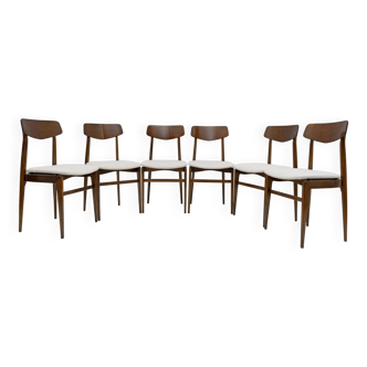 Set of Six Walnut-Stained Beech and Bouclè Fabric Dining Chairs, Denmark