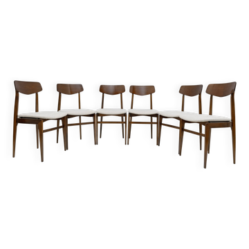 Ensemble de six chaises de salle à manger en hêtre teinté noyer et tissu bouclé, Danemark