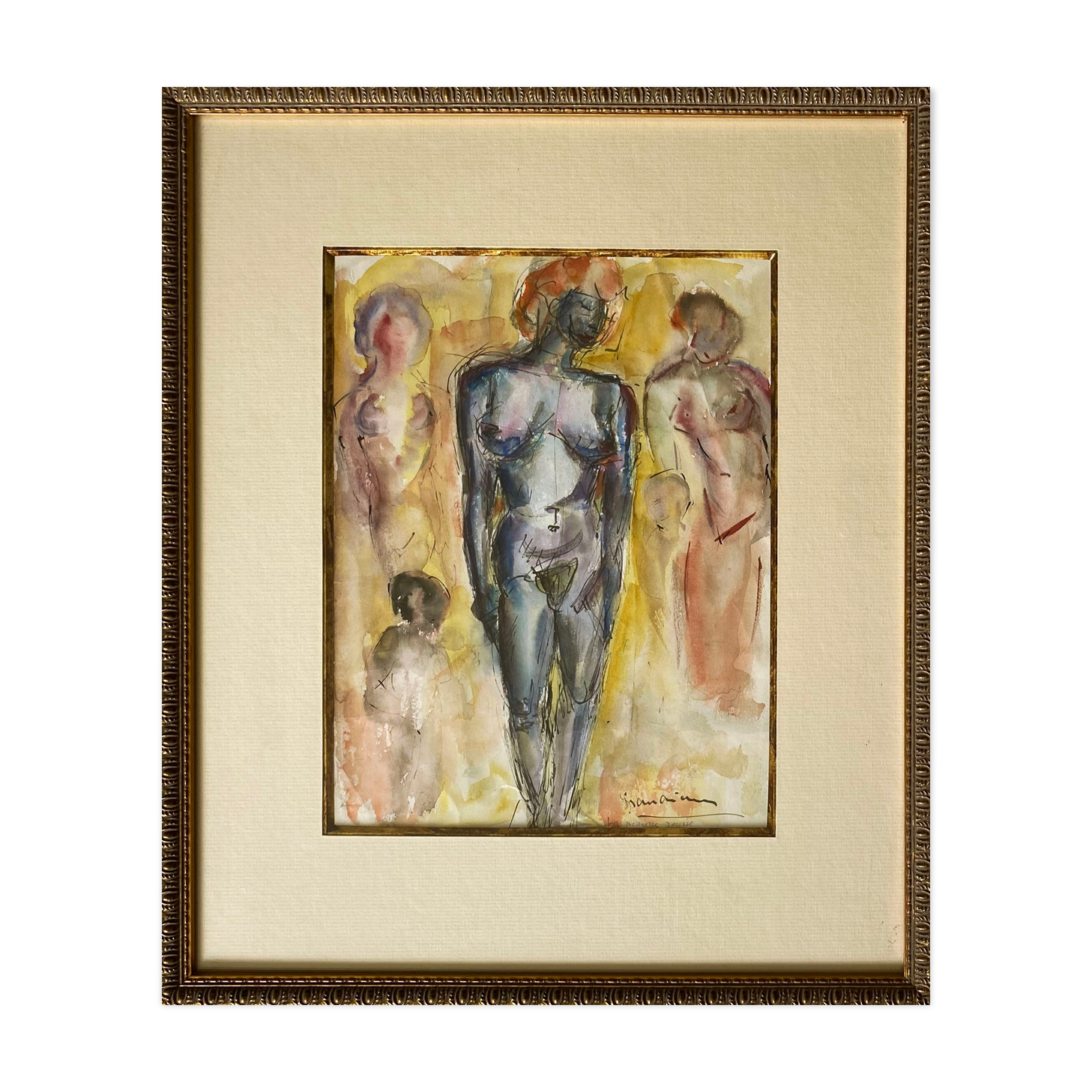 Women's group by Jean Pierre Germain Aquarelle and pen