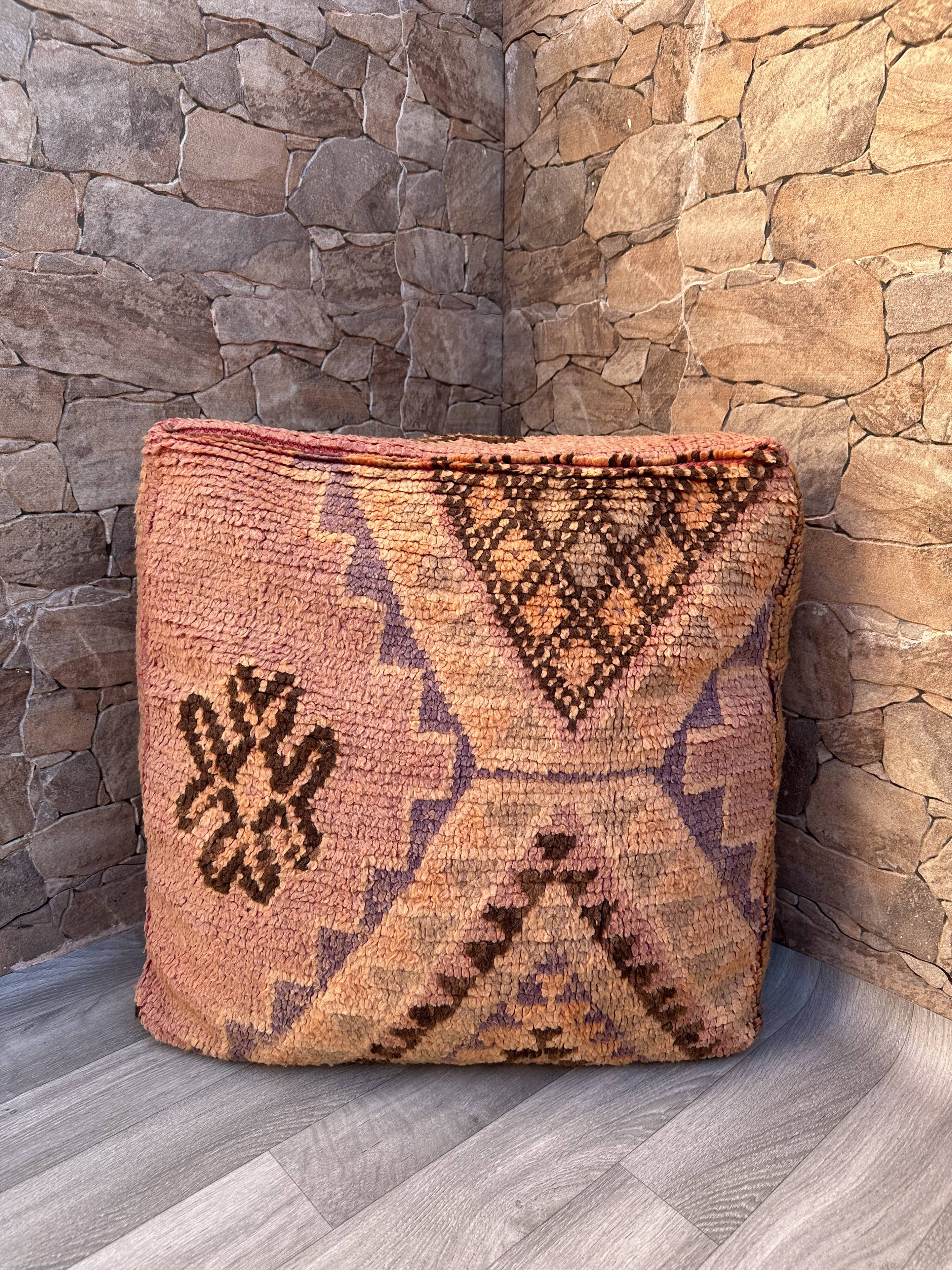 vintage Kilim Pouf, pouf marocain boujaad, housse de coussin de sol