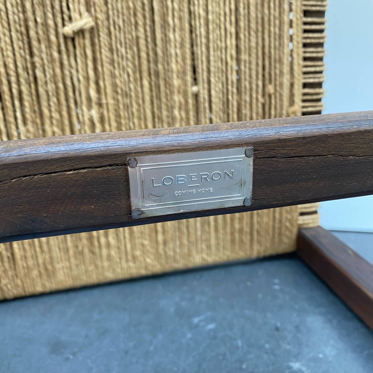 Brutalist armchair in wood and rope