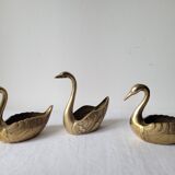 Trio of zoomorphic brass swan empty pockets