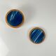 Set of 6 blue agate and wood coasters, mid-century modern.