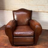 French leather club chair, chapeau de gendarme model circa 1950’s