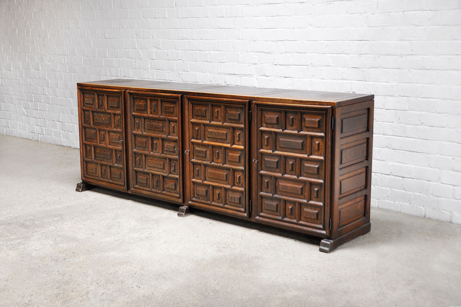 Spanish Brutalist Sideboard With Geometric Patterns, 1940s