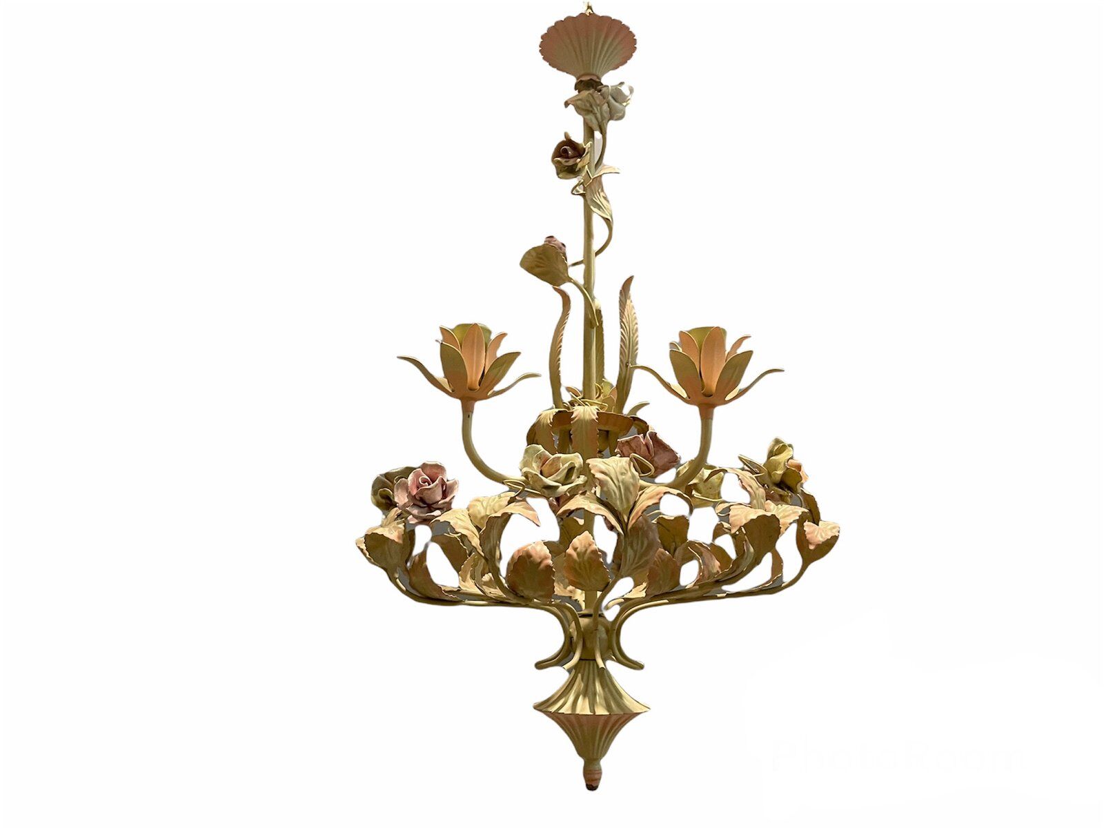 Italian Tole and Ceramic Rose Chandelier