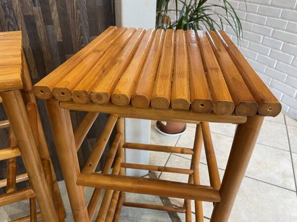 Paire de tabourets de bar haut en bambou vintage