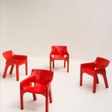 Set of 4 red "Gaudi" armchairs by Vico Magistretti for Artemide