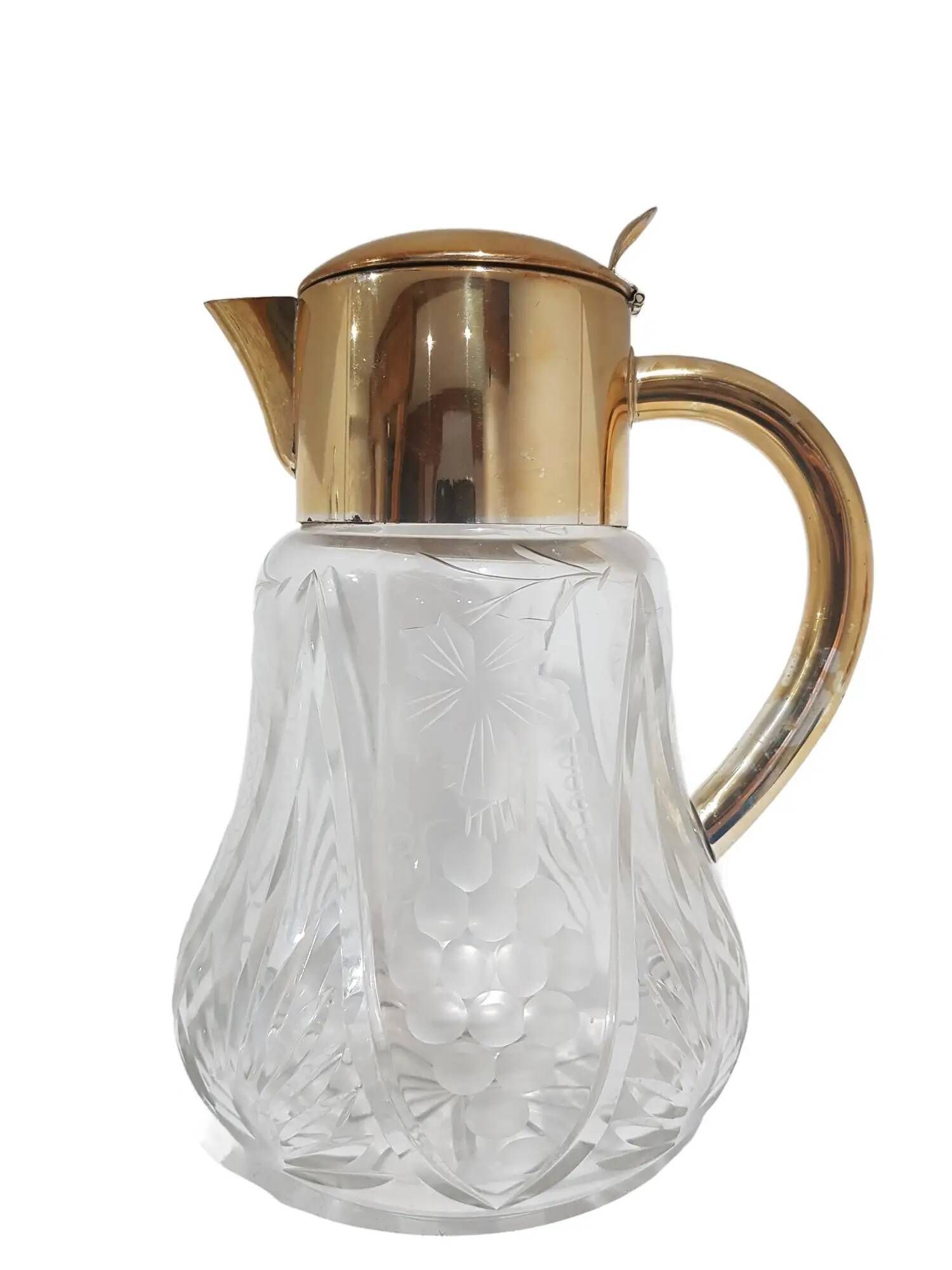 Carafe, transparent crystal, gilded brass, Germany, 1950s
