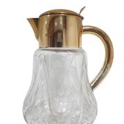 Carafe, cristal transparent, laiton doré, Allemagne, années 50