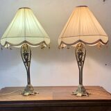 Pair of vintage brass table lamps in art nouveau style