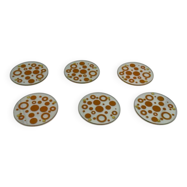 Set de 6 dessous de verre vintage en verre sérigraphié