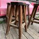 Set of 4 old vintage brutalist fir bar stools