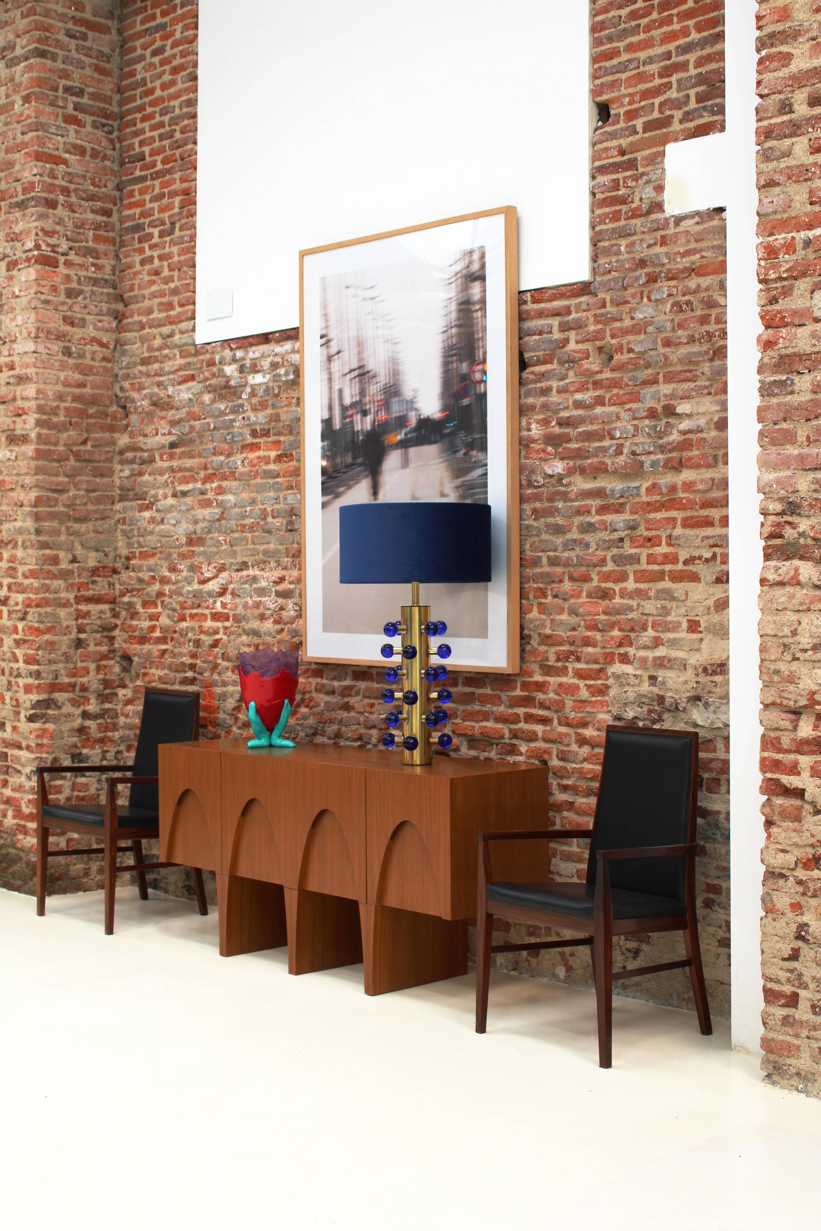 Contemporary Modern Teak and Lemongrass Wood Italian Sideboard