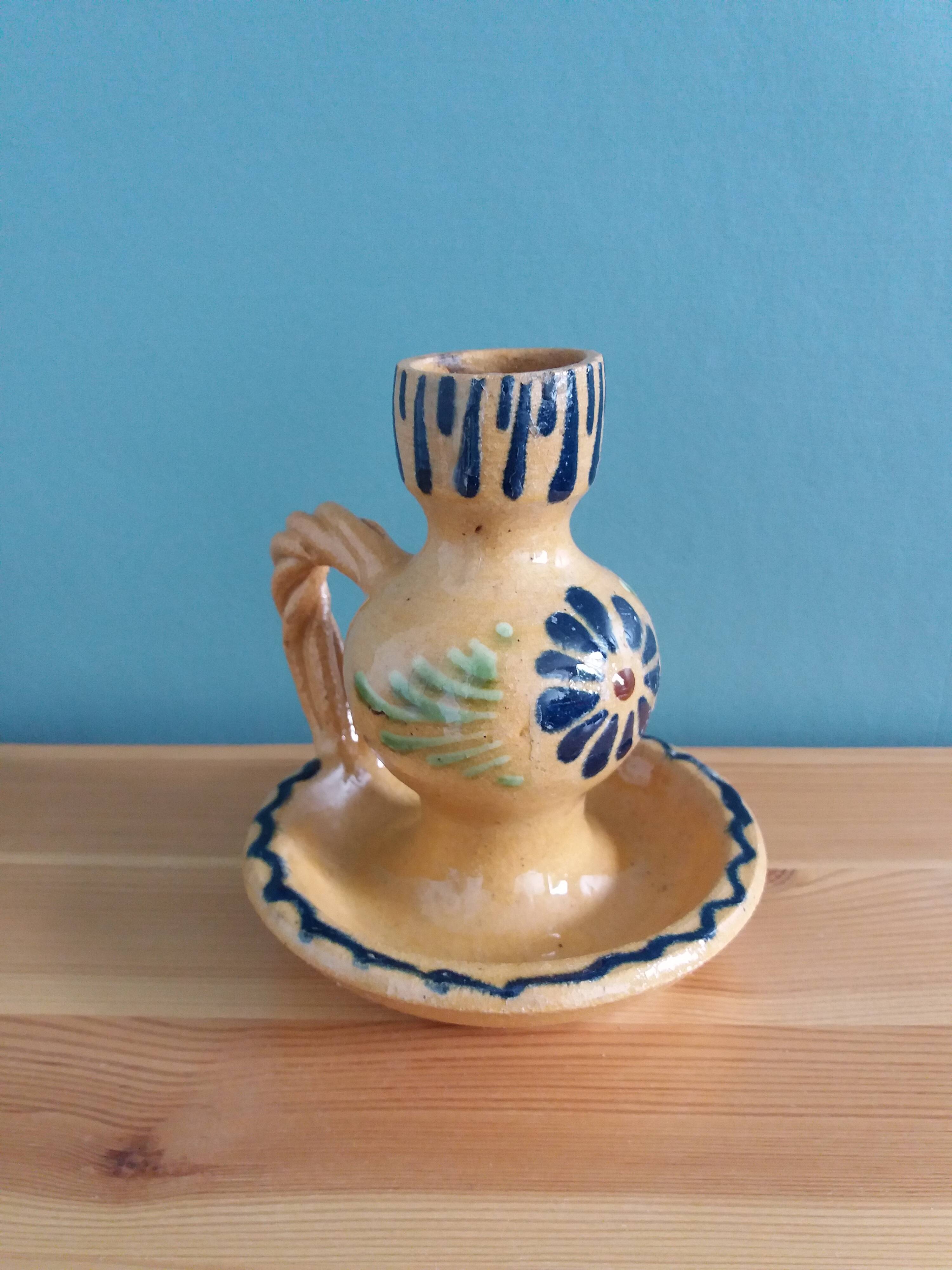 Soufflenheim Alsace pottery candle holder