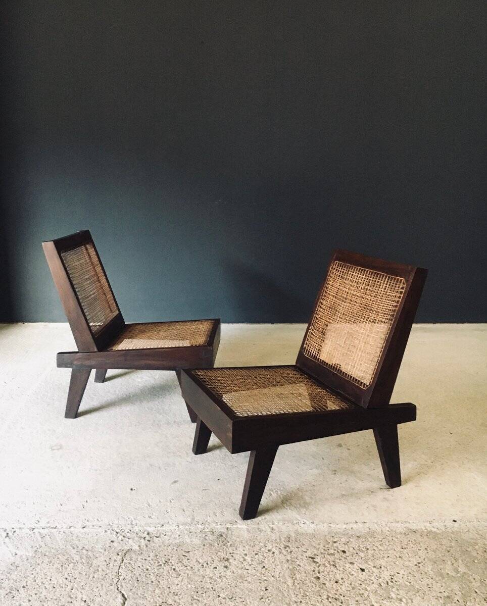 Low Modernist Folding Chairs by Pierre Jeanneret for Chandigarh, India, 1960s, Set of 2