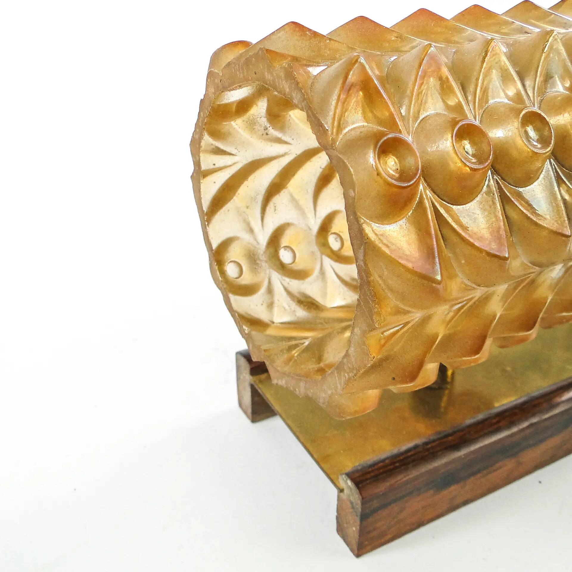 Postmodernist wall lamp, brass, walnut, glass, Germany, 1970s