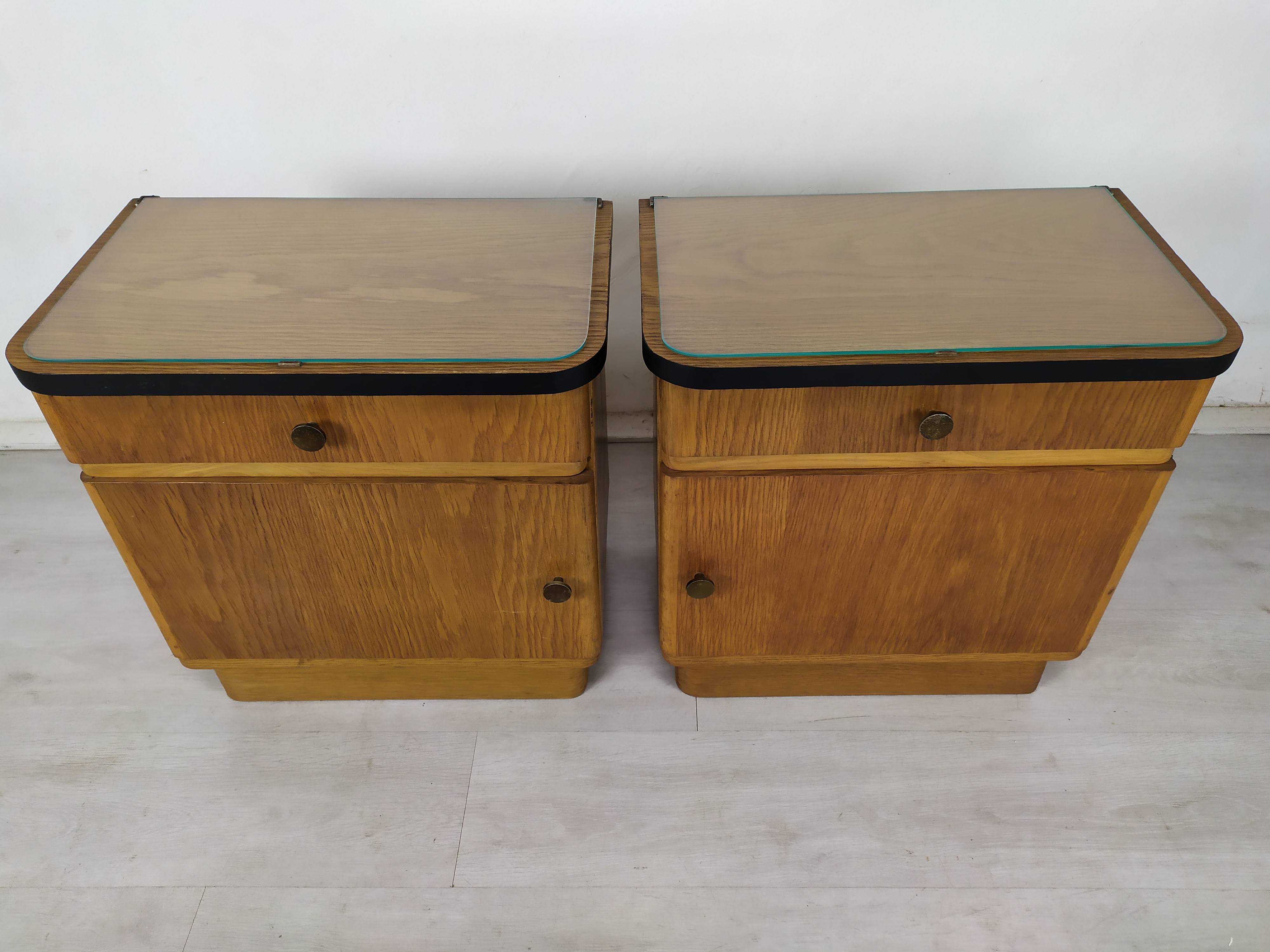 Pair of vintage oak bedside tables