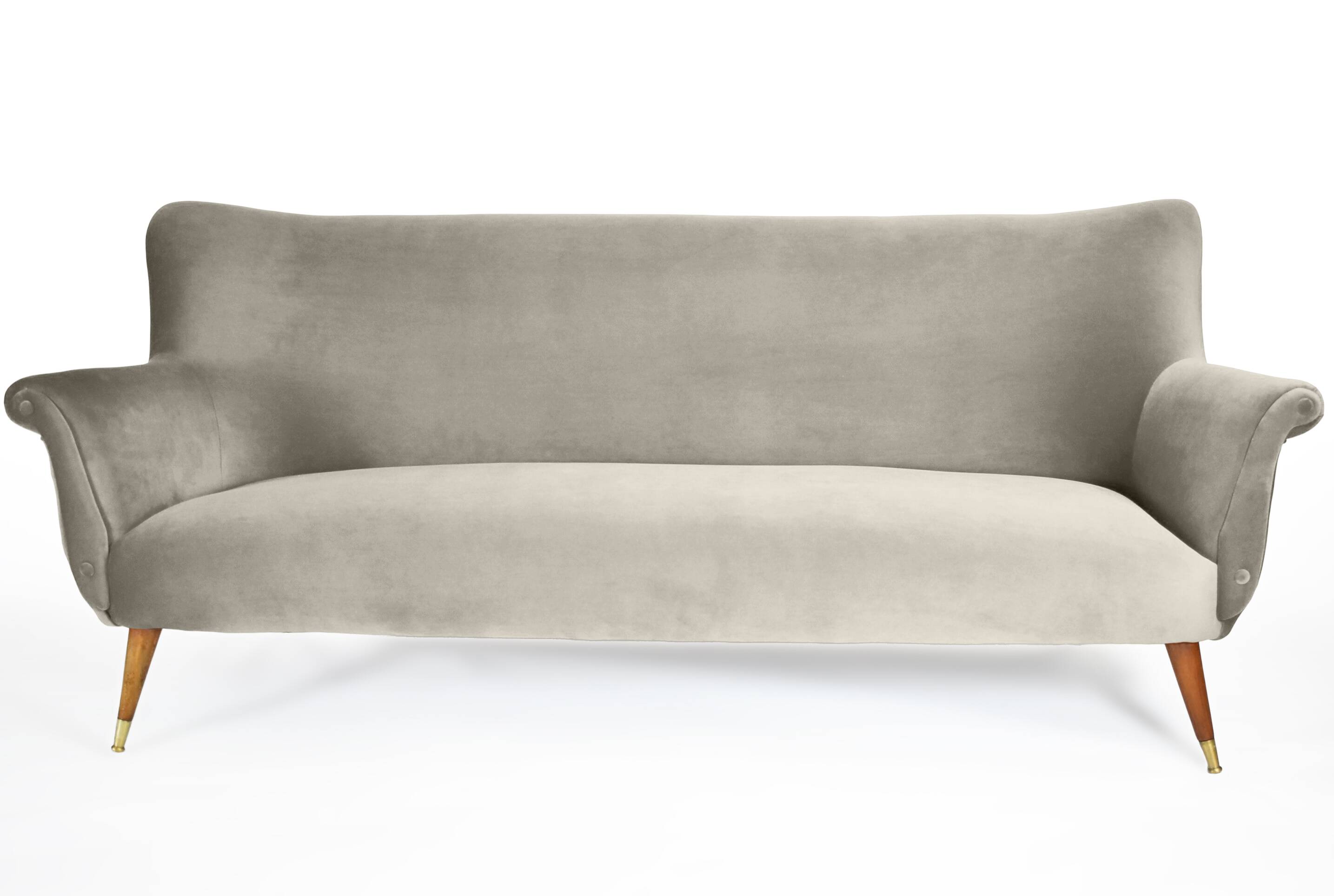 Canapé 3 places en velours d'origine, vieux de plusieurs années 60, gris