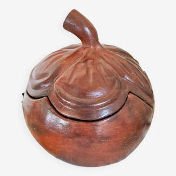 Large vintage pottery craft box in the shape of an acorn