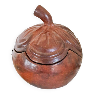 Large vintage pottery craft box in the shape of an acorn