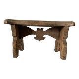 Marche pied en bois, massif, ancien, petit tabouret