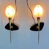 Maison Arlus Pair of brass and black wall sconces, France Mid-Century