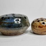 Set of two enamelled stoneware flower vases from "Vezelay" signed