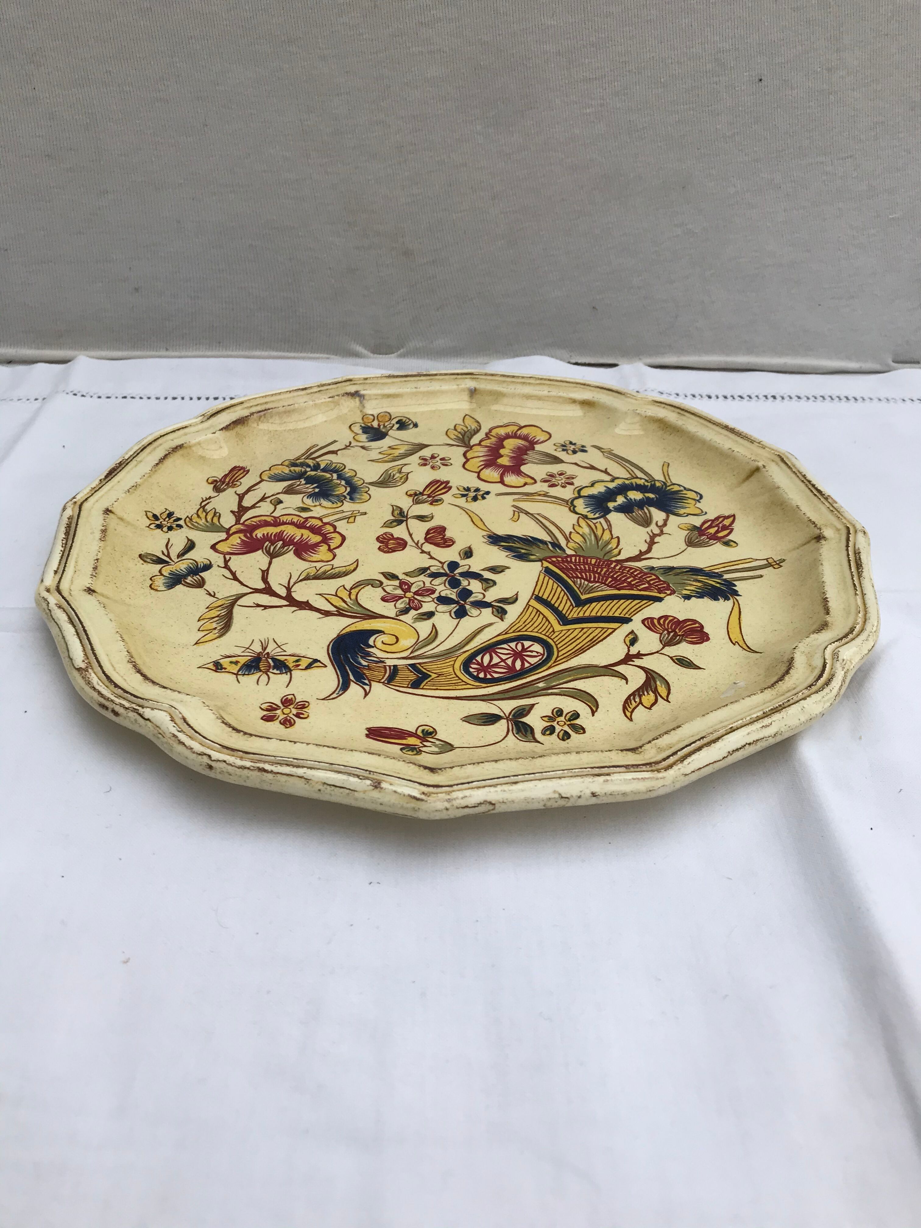 Pair old plate Moustiers Salins ceramics painted france vintage