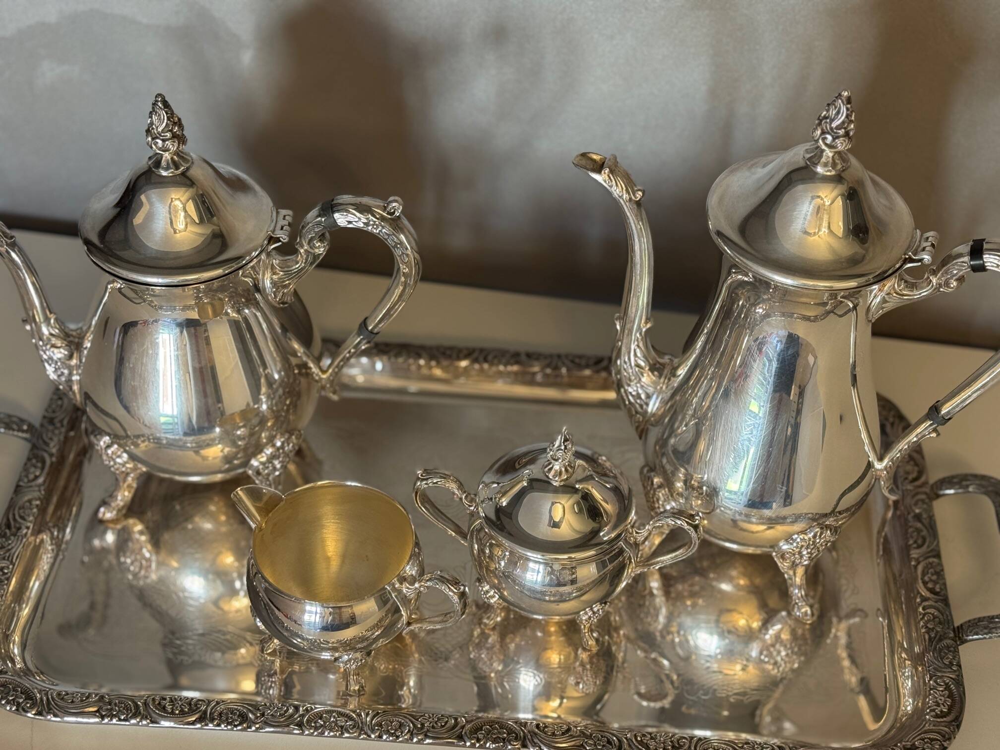 Silver-plated tea and coffee service with tray