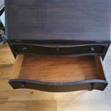 1940s mahogany serpentine front drop front desk with two drawers made by Boston's Paine Furniture Co
