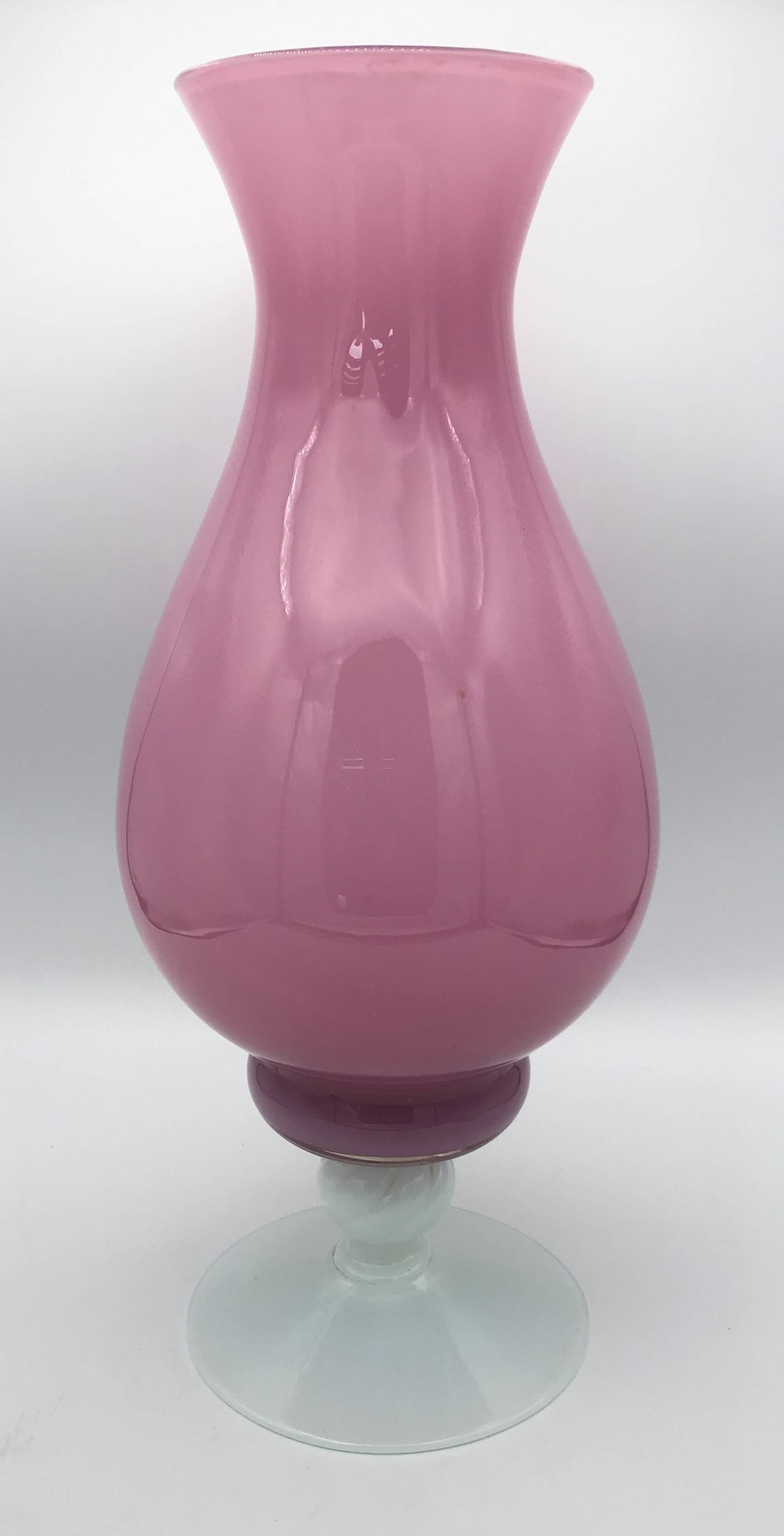 Vintage vase in pink opaline on white foot 36.8 cm