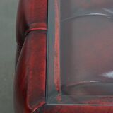 Set of 3 Red Leather Chesterfield Side/Coffee Tables with Glass Tops