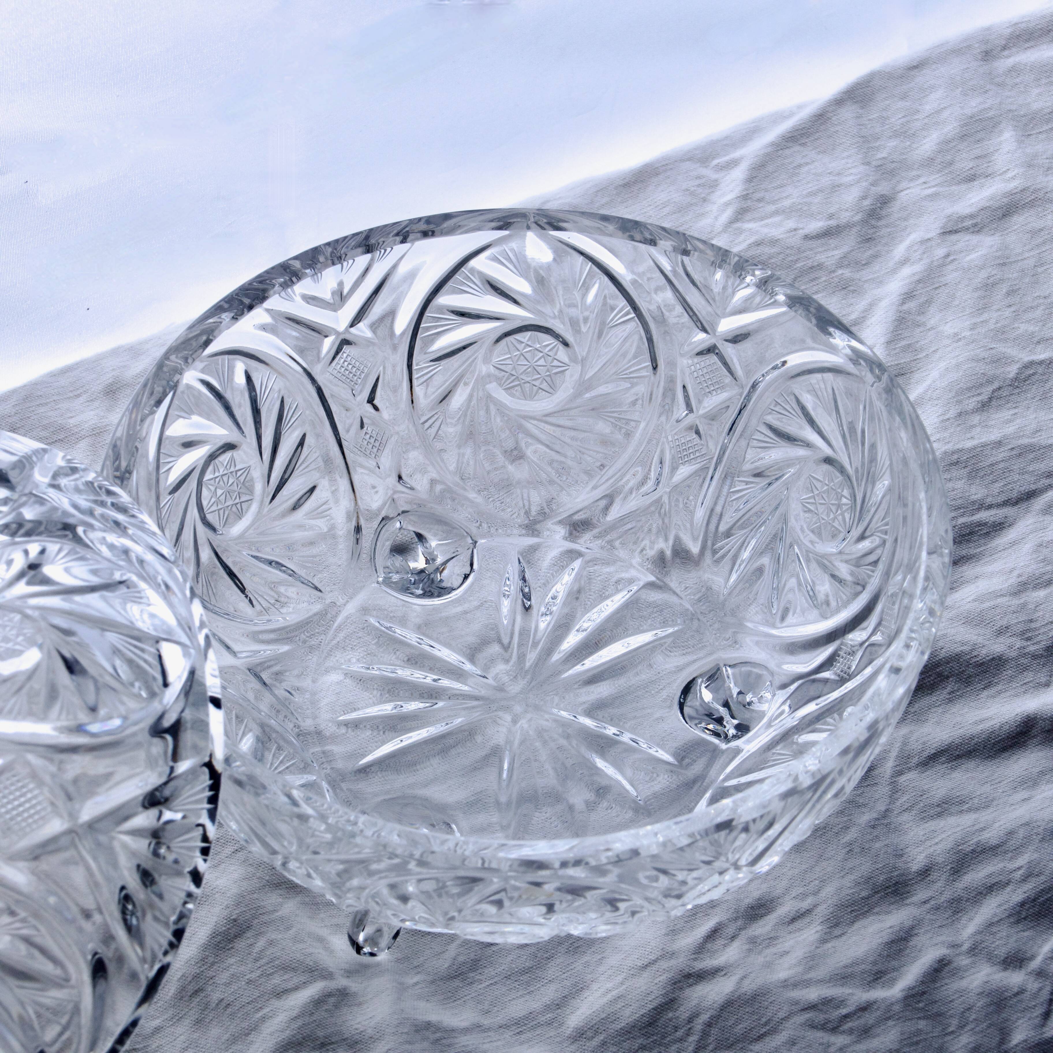 Large antique Bohemian crystal candy dish