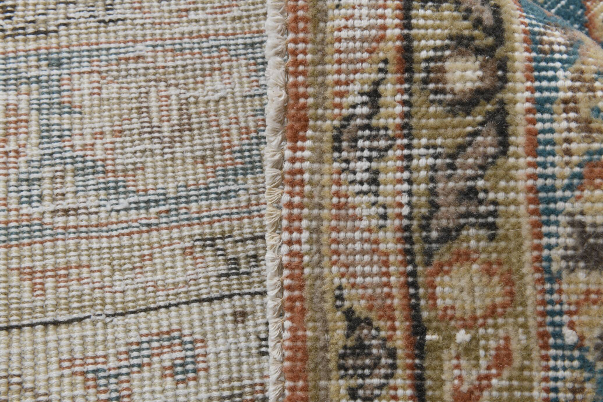 Tapis Persan Ancien – Fait Main Vintage à Médaillon, Tons Bleu et Brique