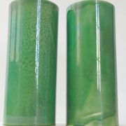 Pair of vintage 1950 rolled vases green ceramic signed 50s 1950s