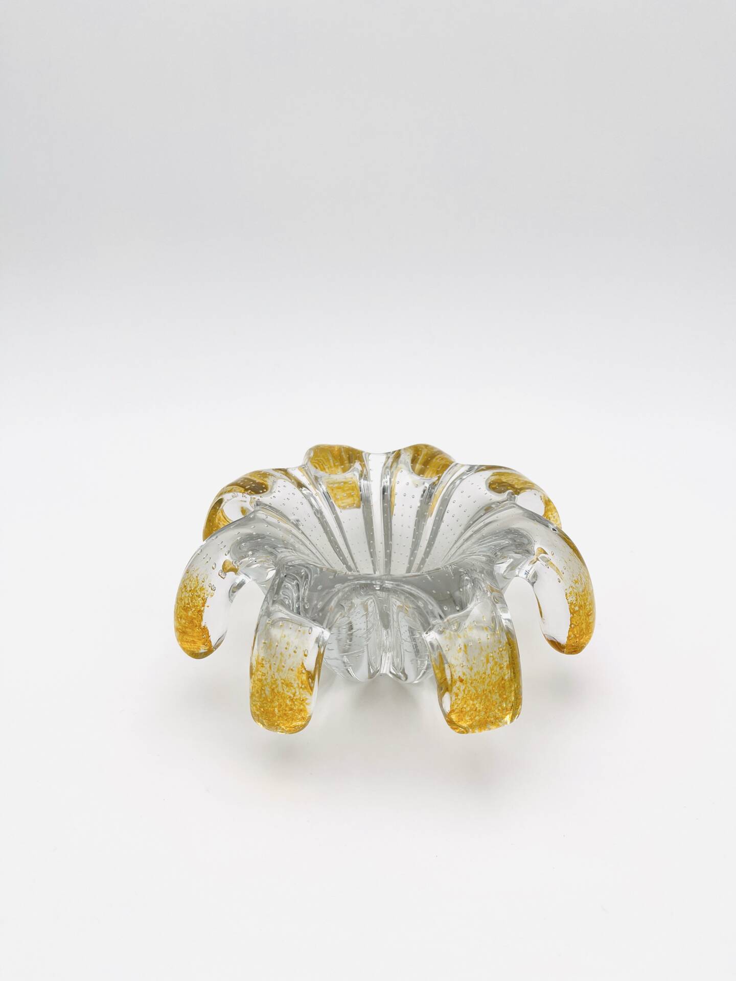 Murano Bowl Archimede Seguso Bullicante Crystal & Fritté Gold 1950