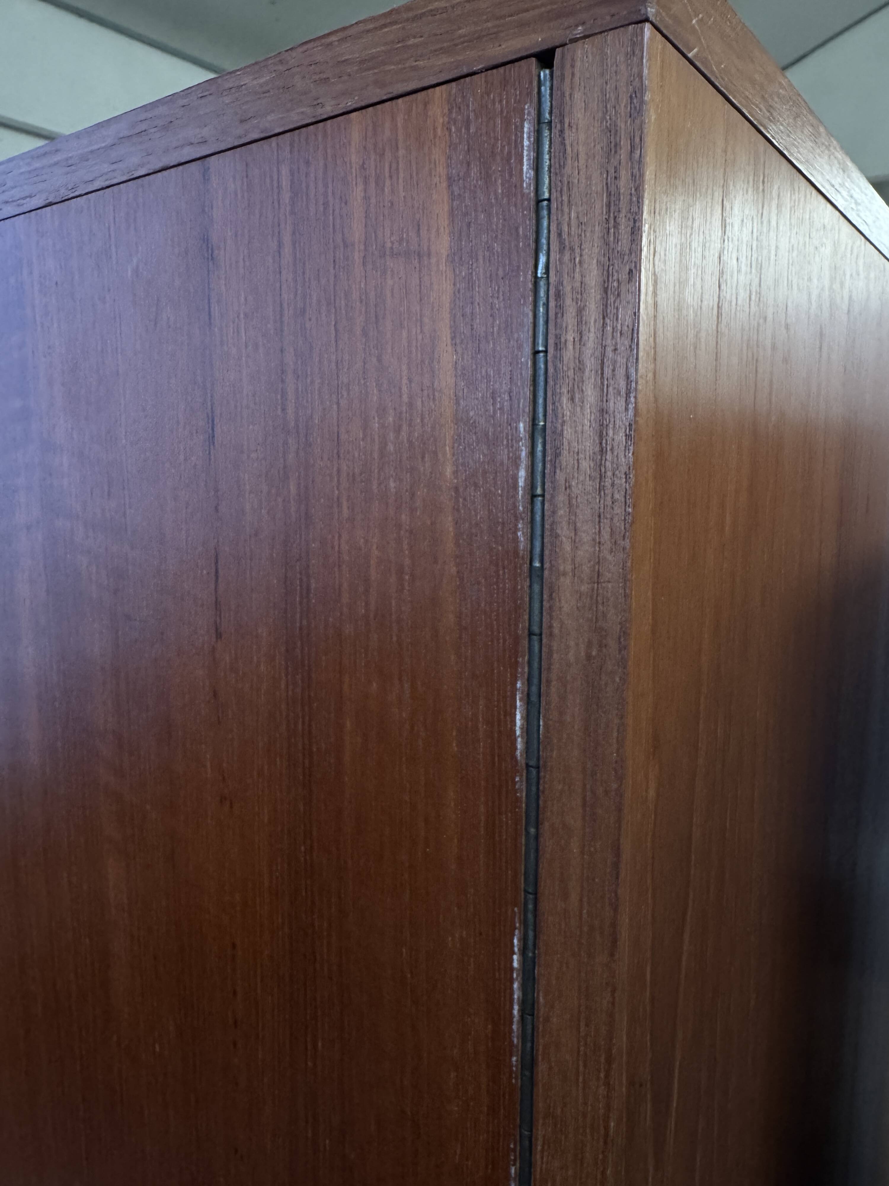Teak 2-door wardrobe — hanging space + shelves — 1960s/70s
