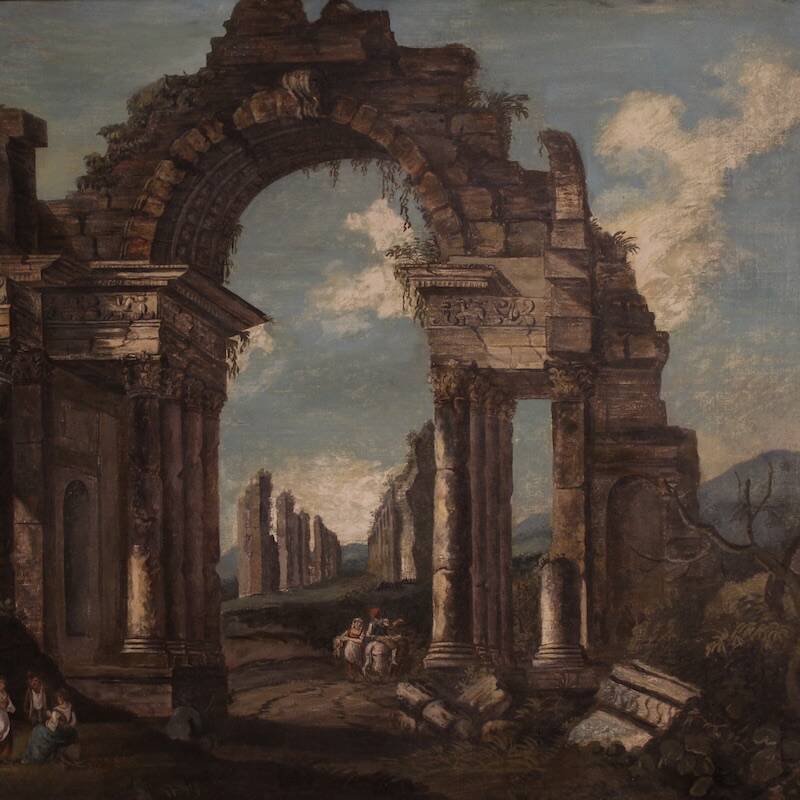 Peinture capriccio architecturale italienne du 20e siècle