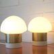 Pair of Mid Century Modern Bedside Lights Mushroom Milk Glass Lamps