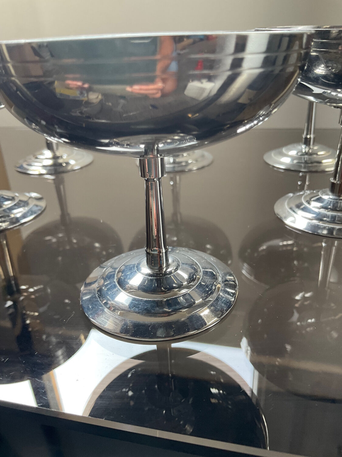 Series of 6 stainless steel ice cups by Letang Rémy 70s