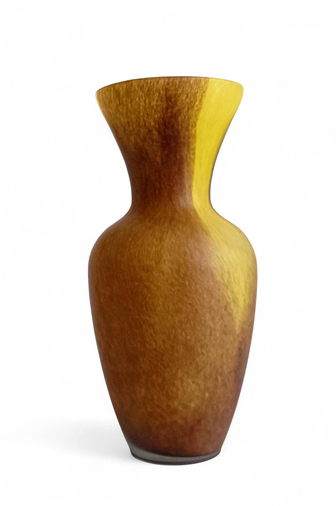 1950s French Mid-Century Modern Acid-Etched Glass Vase, Art Deco Style