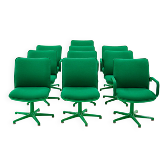 Set of green Artifort armchairs, design by Geoffrey Harcourt