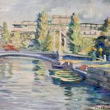 1940's Finish Mid-Century Oil On Canvas Painting" Stockholm" by Pentti Veroma --Vintage & Framed