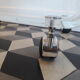 Table basse David Lange sur roulettes plexiglas