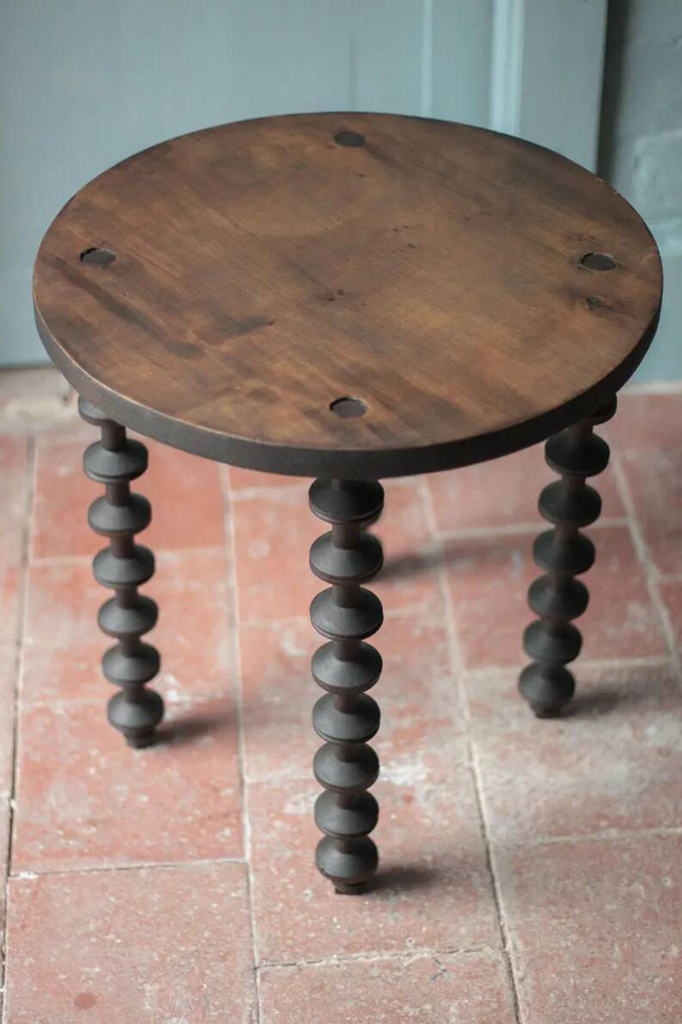Wooden table with spool legs, coffee table, wooden side table, wooden end table, vintage round table, wooden table.
