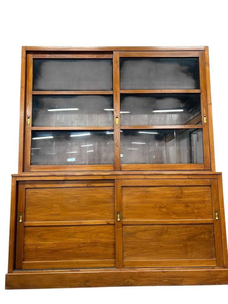 Vintage industrial wooden display cabinet / school cabinet