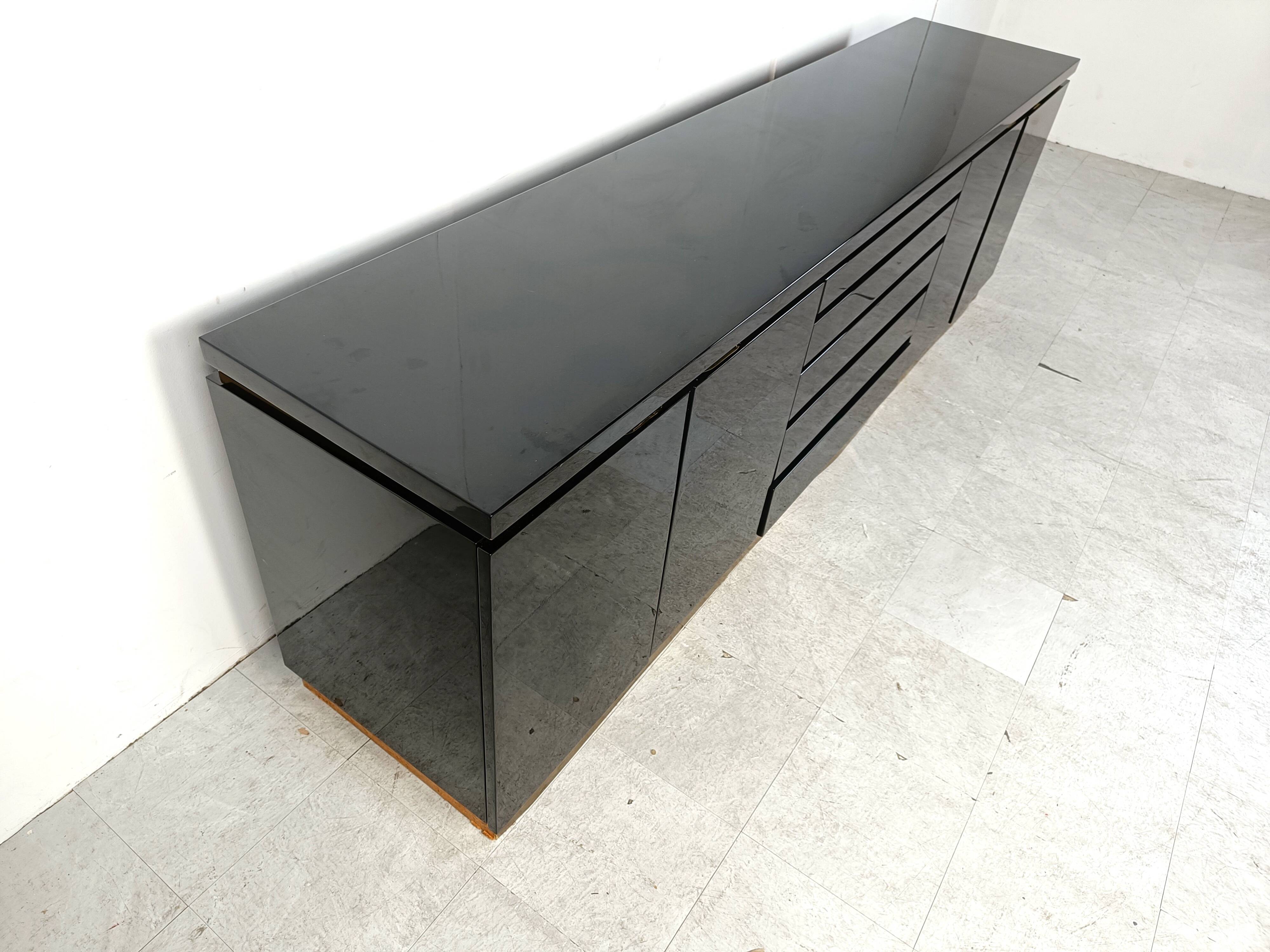 Brass and lacquer sideboard by Jean Claude Mahey, 1970s